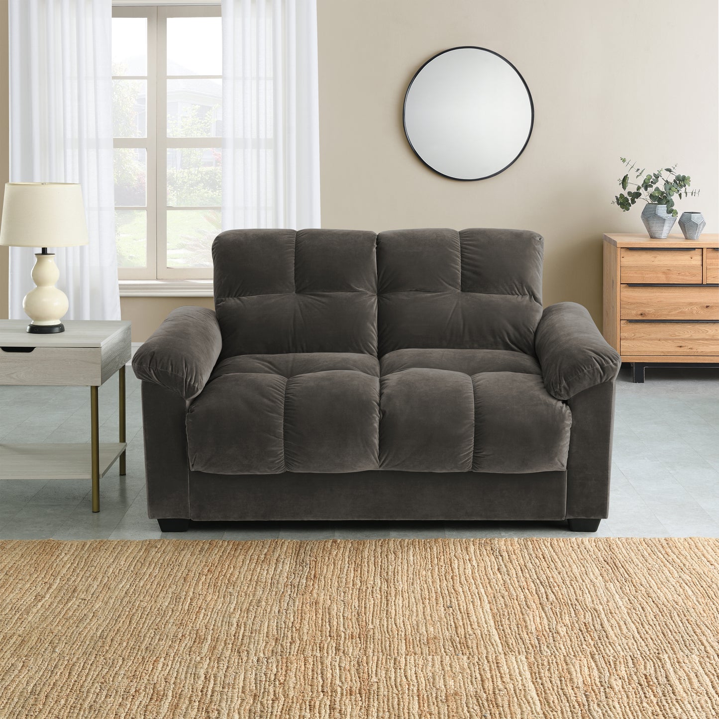Kate 2 Seater Sofa Bed with Storage in Velvety Fabric