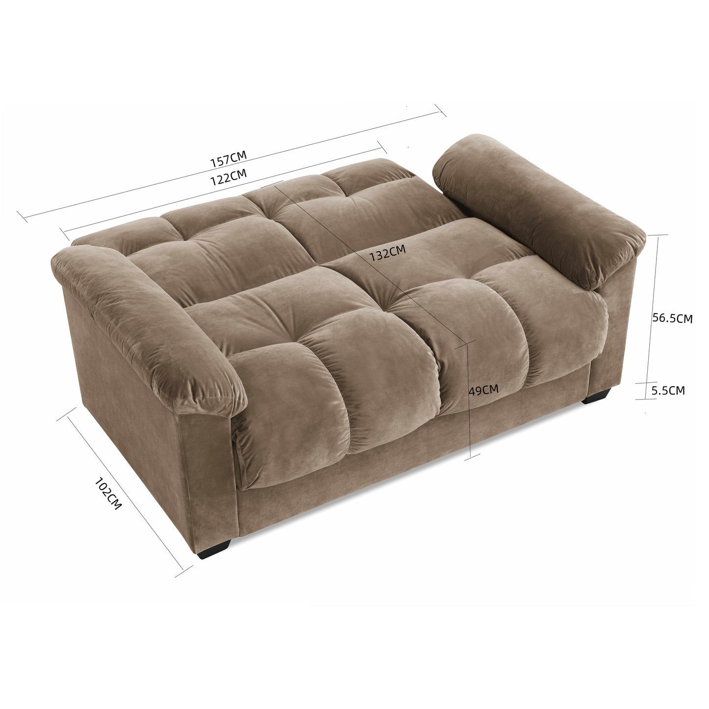 Kate 2 Seater Sofa Bed with Storage in Velvety Fabric