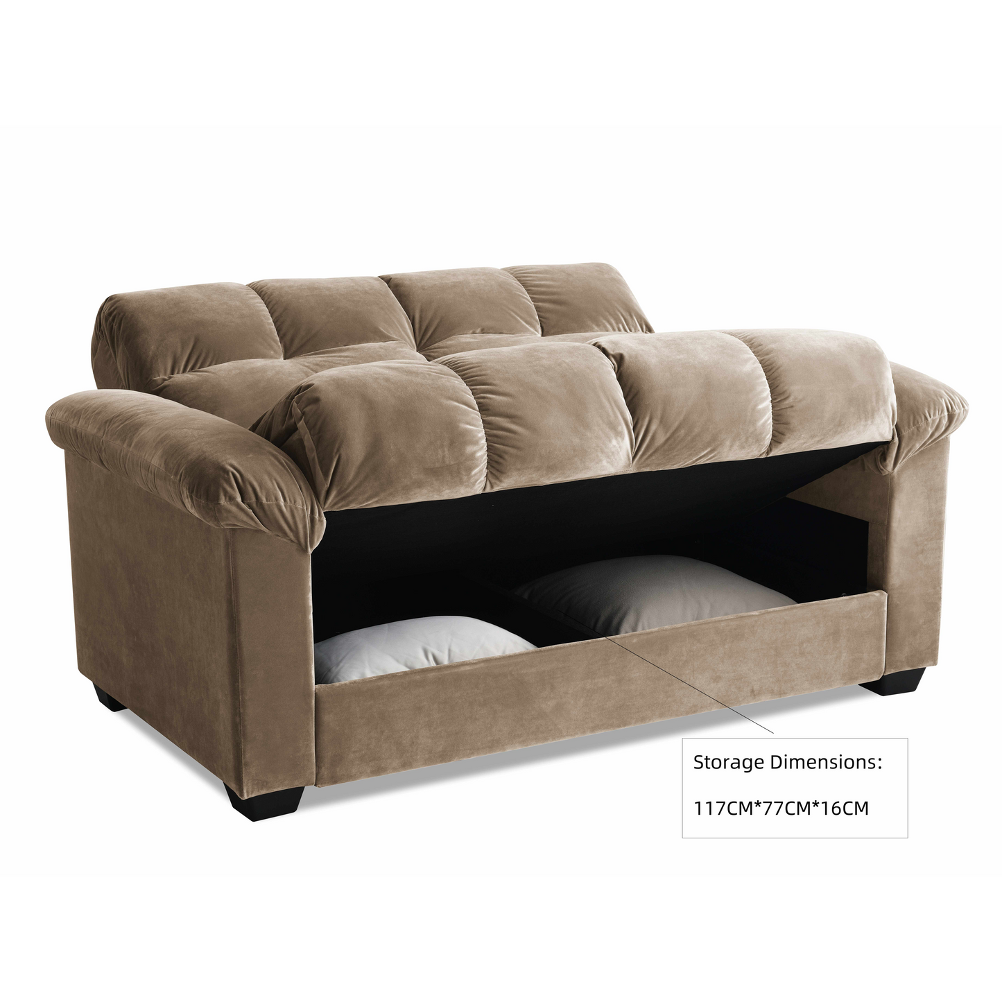 Kate 2 Seater Sofa Bed with Storage in Velvety Fabric