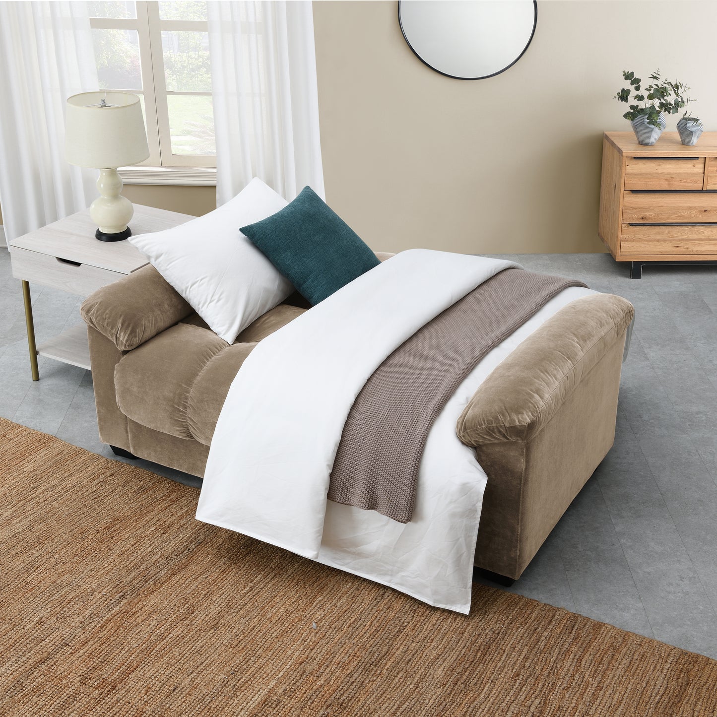 Kate 2 Seater Sofa Bed with Storage in Velvety Fabric