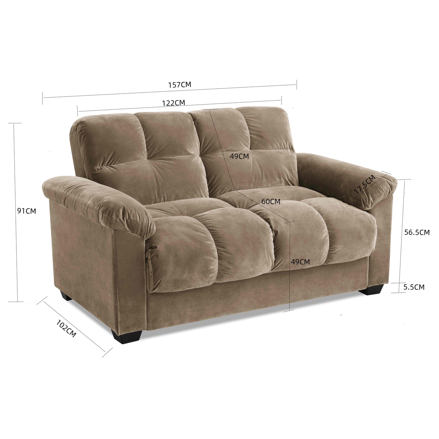 Kate 2 Seater Sofa Bed with Storage in Velvety Fabric